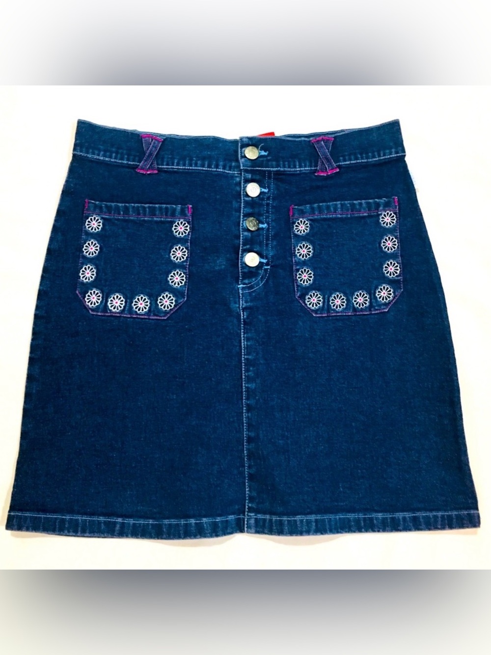 NWT American Vintage XS 90s White and Blue Denim Floral y2k mini Skirt Vintage